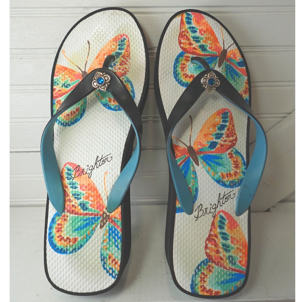 Brighton "Flit" Butterfly Platform Sandals Women's Size 10 Blue Flip-flop Shoes
